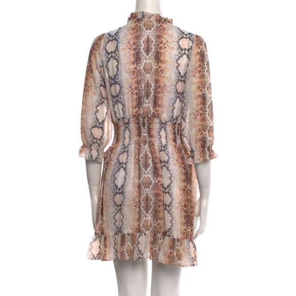 MAJE Women's Sheer Snake Print‎ Mini Dress Puff Sleeves Ruffle Button Up Size 2 - Picture 11 of 12